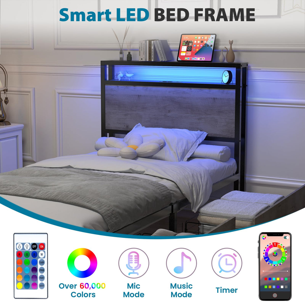 Twin Size Bed Frame with 4 Storage Drawers F2966