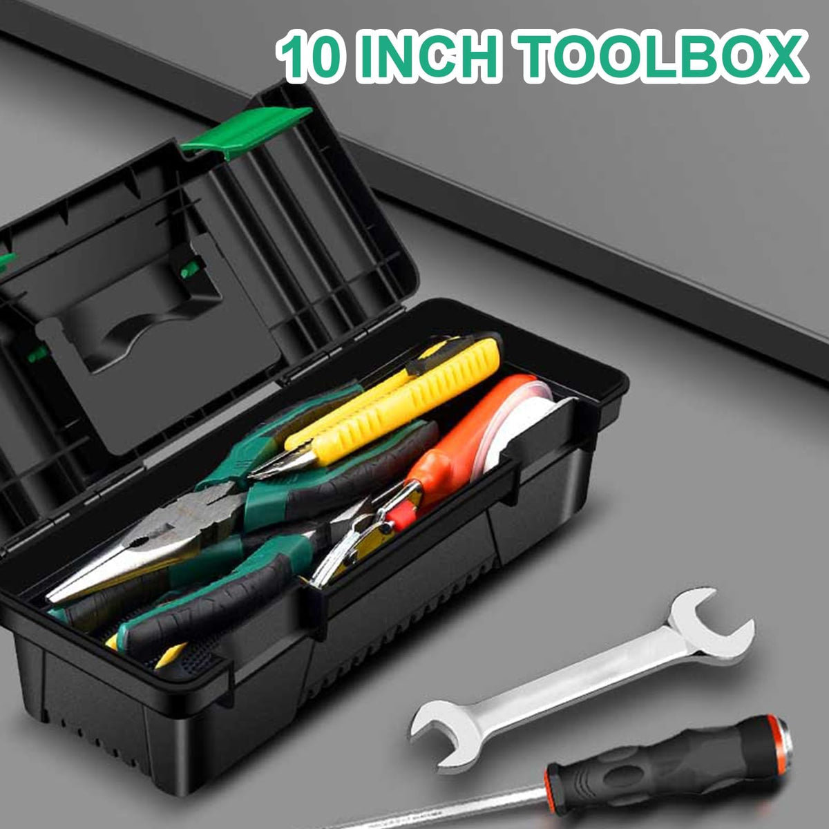 10-inch Plastic Tool Box with Handle and Removable Tray D574853