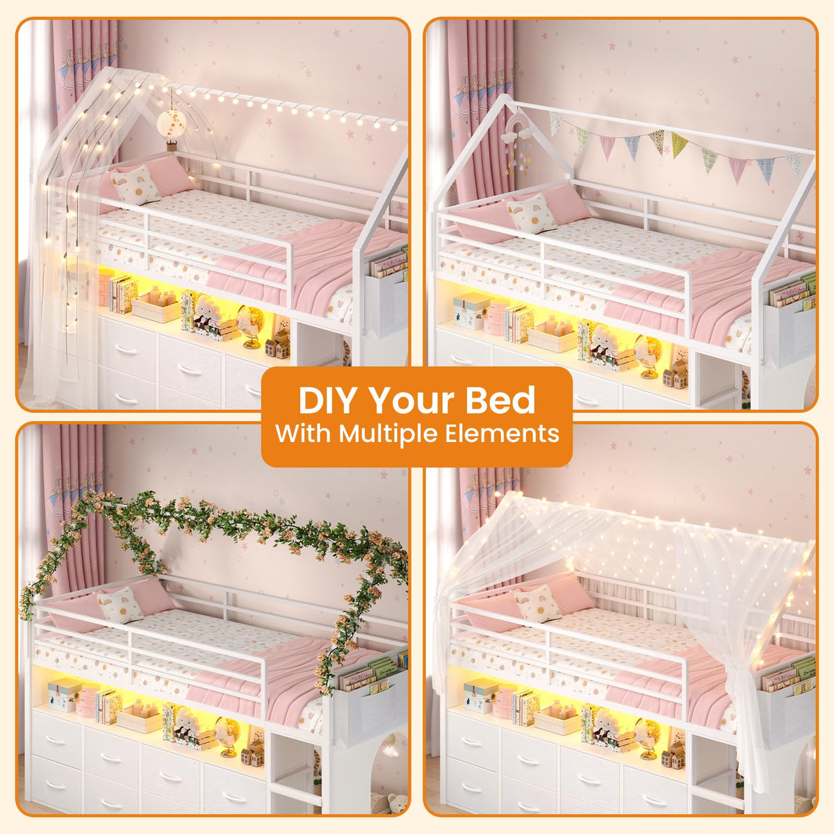Twin Size Low Loft Bed with 8 Storage Drawers Z370