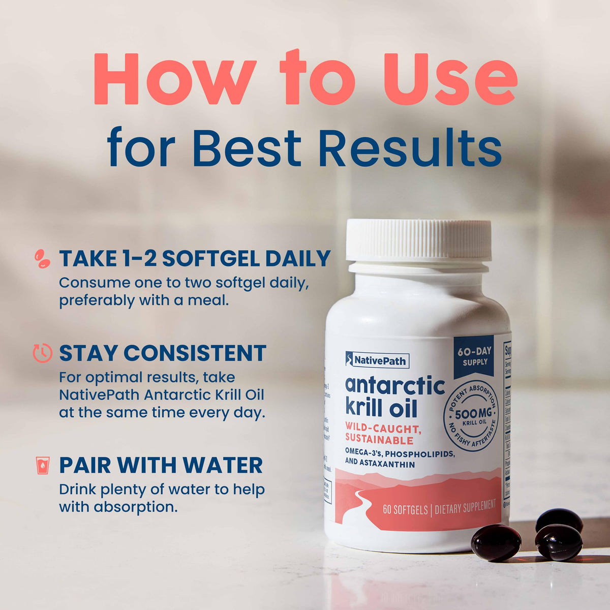 Antarctic Krill Oil 500mg Omega-3 60 Softgels V4358