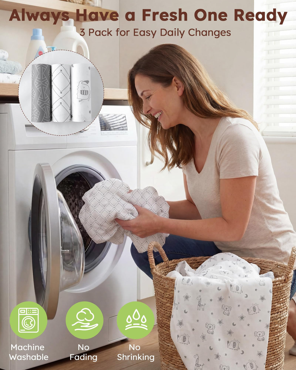 Baby Pack and Play Sheets Fitted 38x26 White Dark Gray S67145