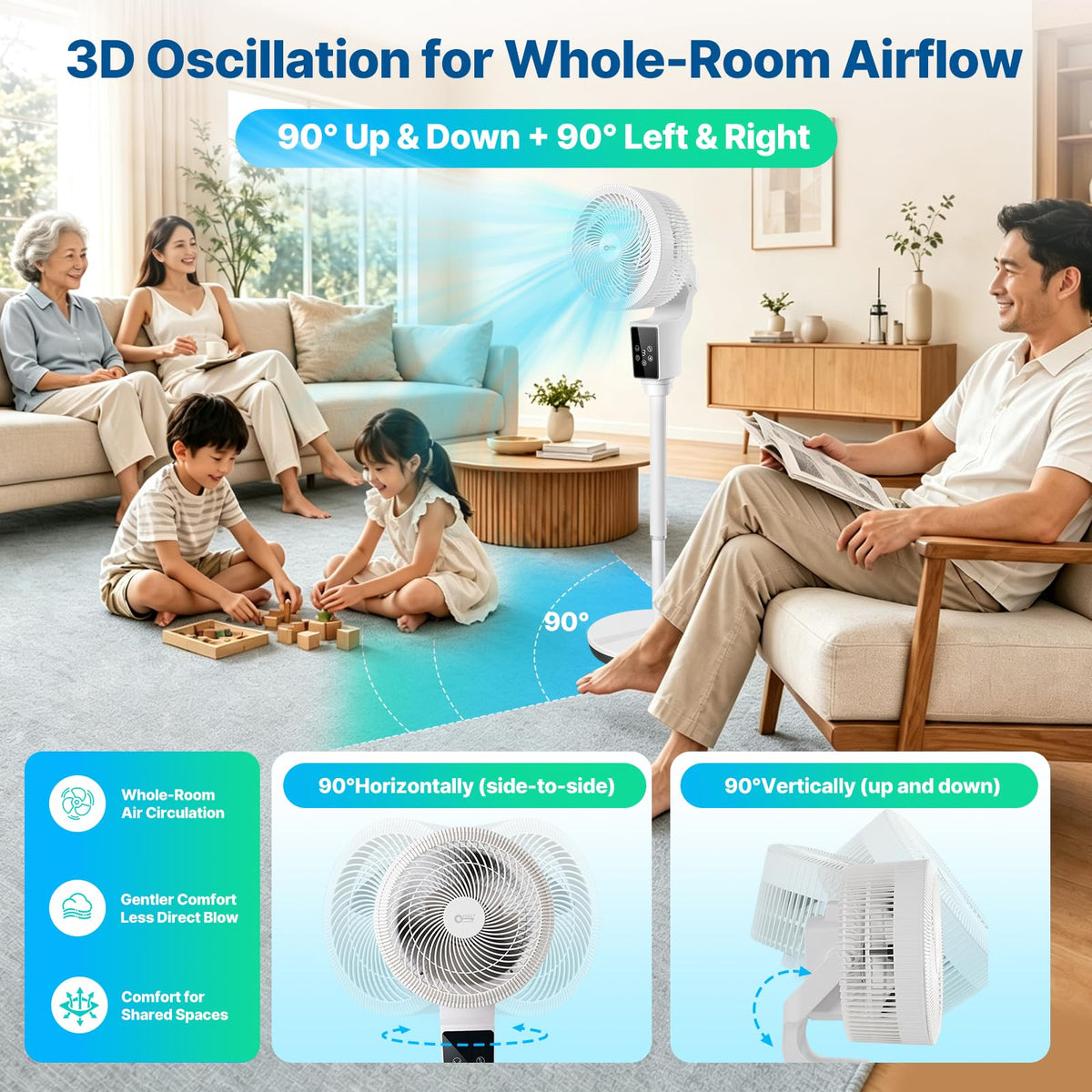Oscillating Fan, 360° Air Circulator Pedestal Fan, 43.3” Adjustable Height P787233
