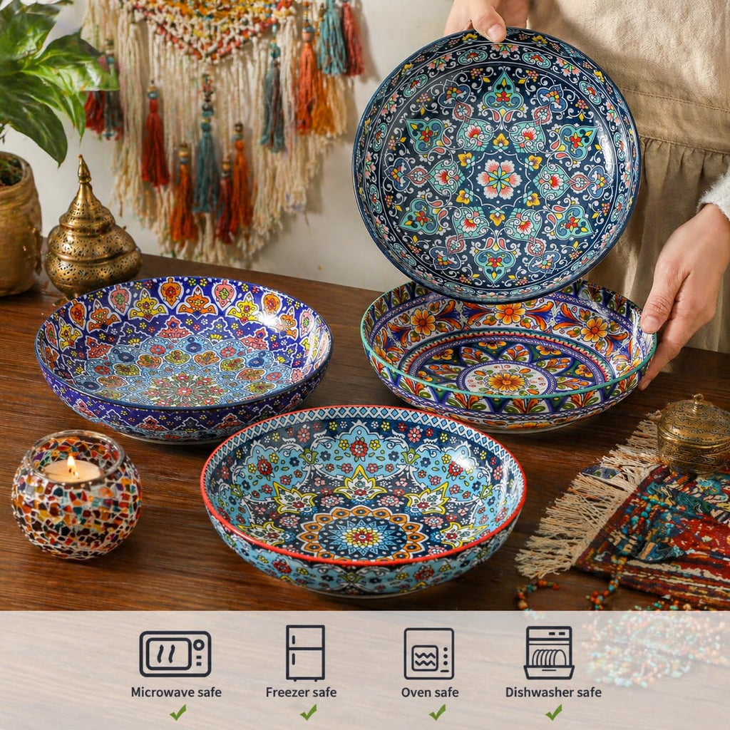 Pasta Bowls Set of 4, 42 oz Ceramic Serving Bowls Q125