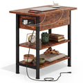 End Table with Charging Station, Flip Top Side Table with USB Ports and Outlets, 3-Tier Side Table with Storage S335393