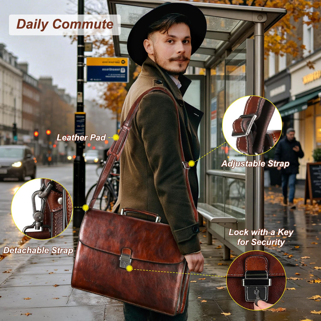 Full Grain Leather Briefcase V6972