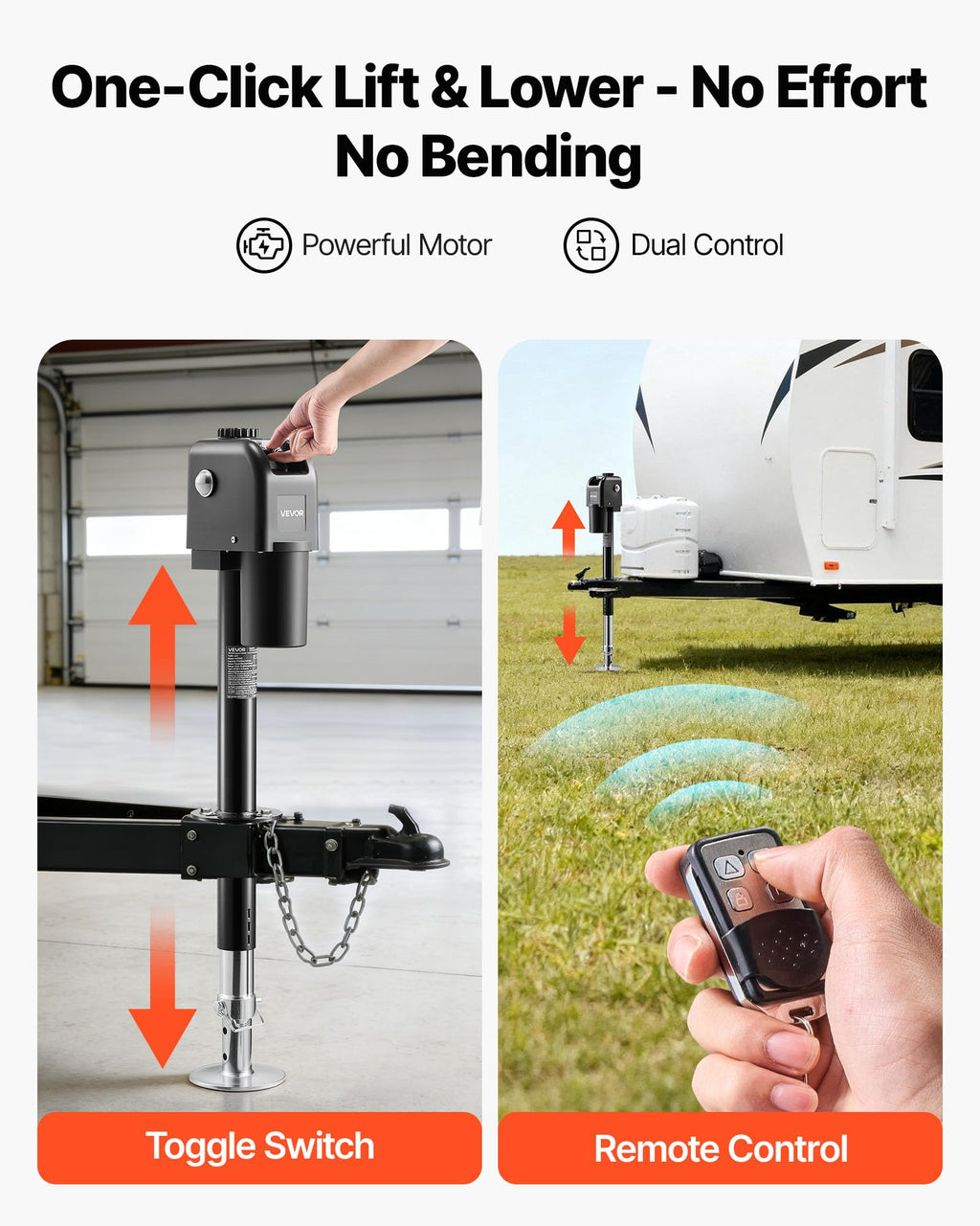 Electric Trailer Jack 7500 lbs Capacity 12V DC Black D390