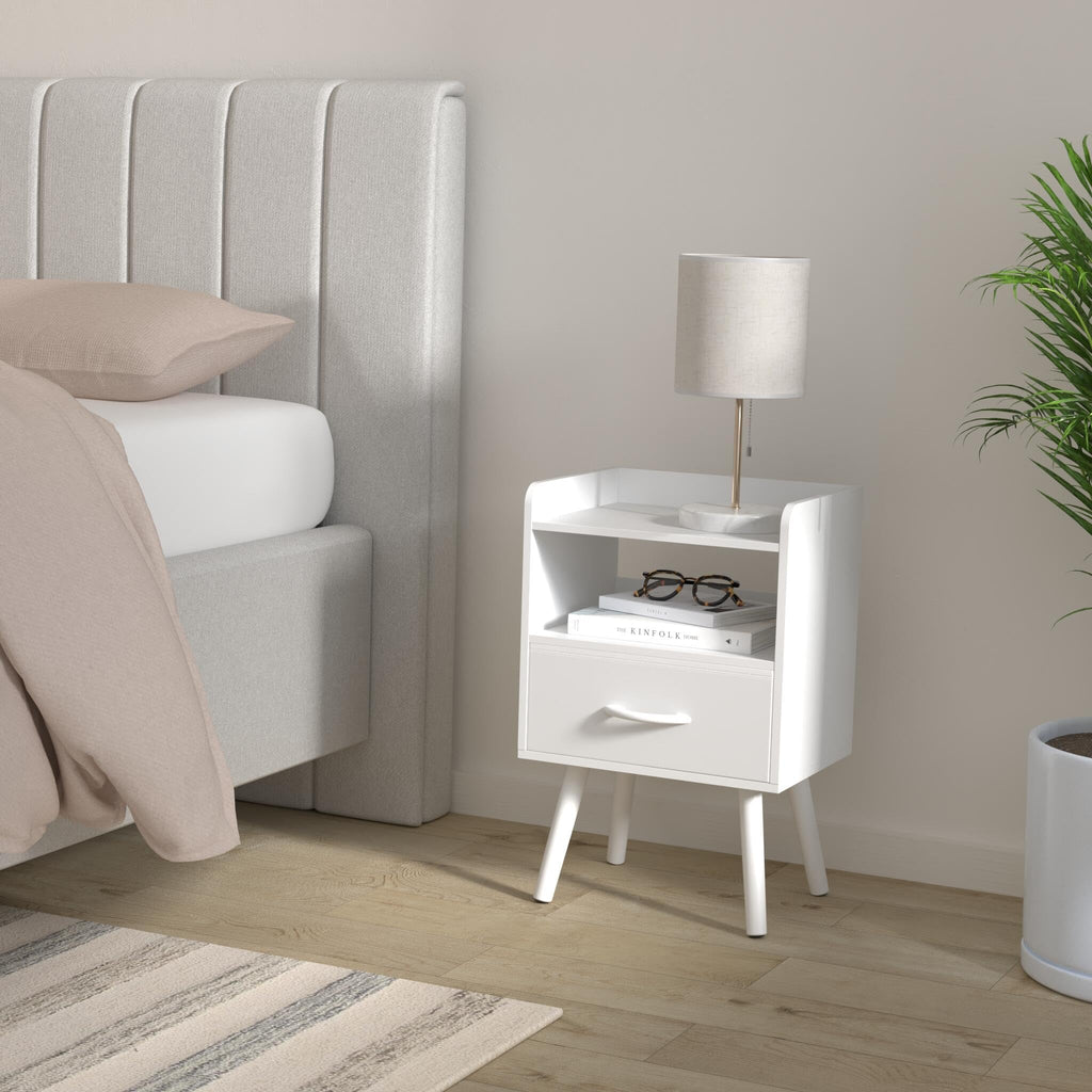 Modern Nightstand with Drawer and Open Storage Shelf Z844