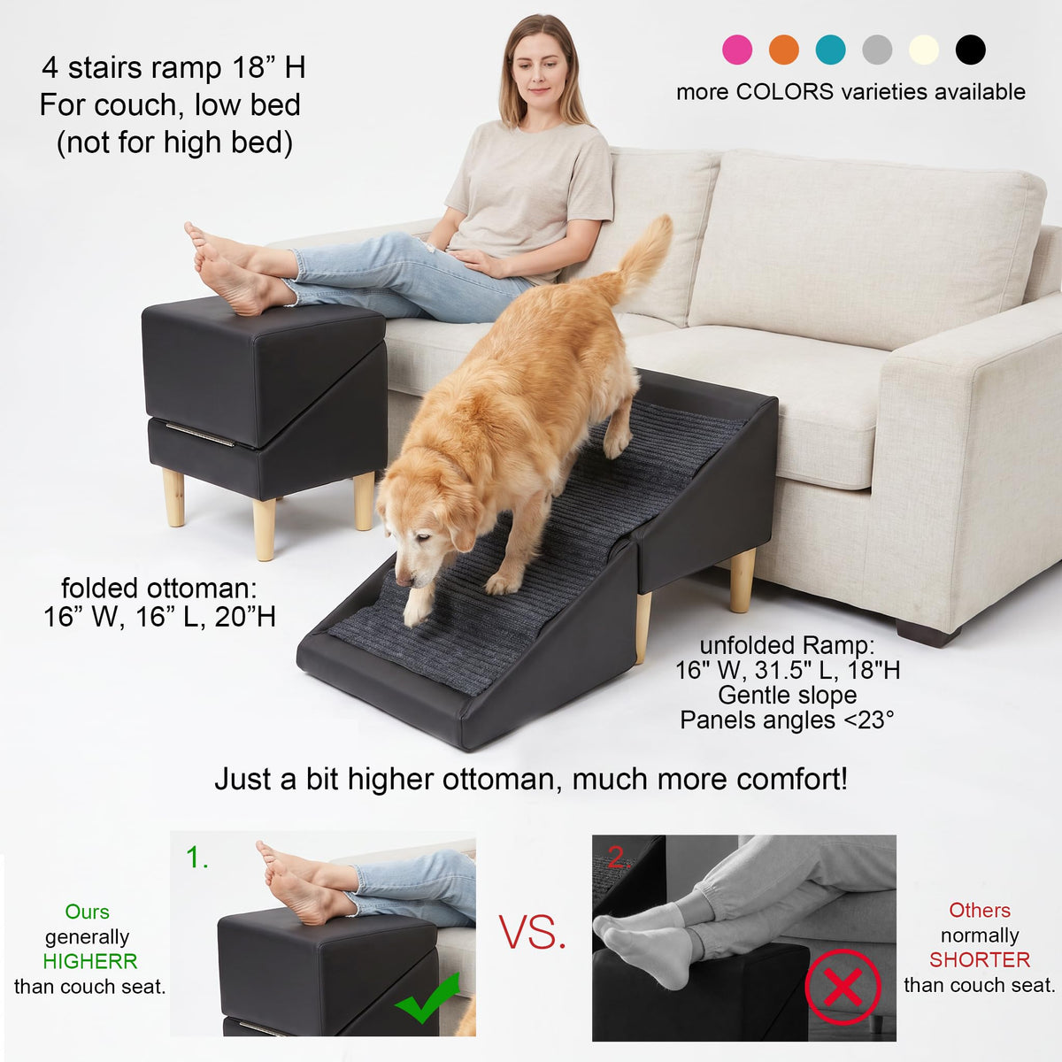 Foldable Dog Cat Stair Ramp Solid Wood Ottoman 18in H Z97673