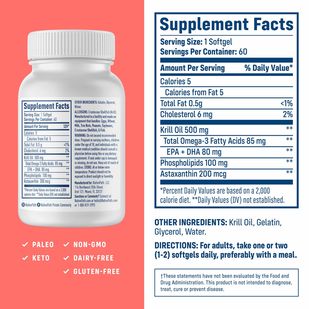 Antarctic Krill Oil 500mg Omega-3 60 Softgels V4358