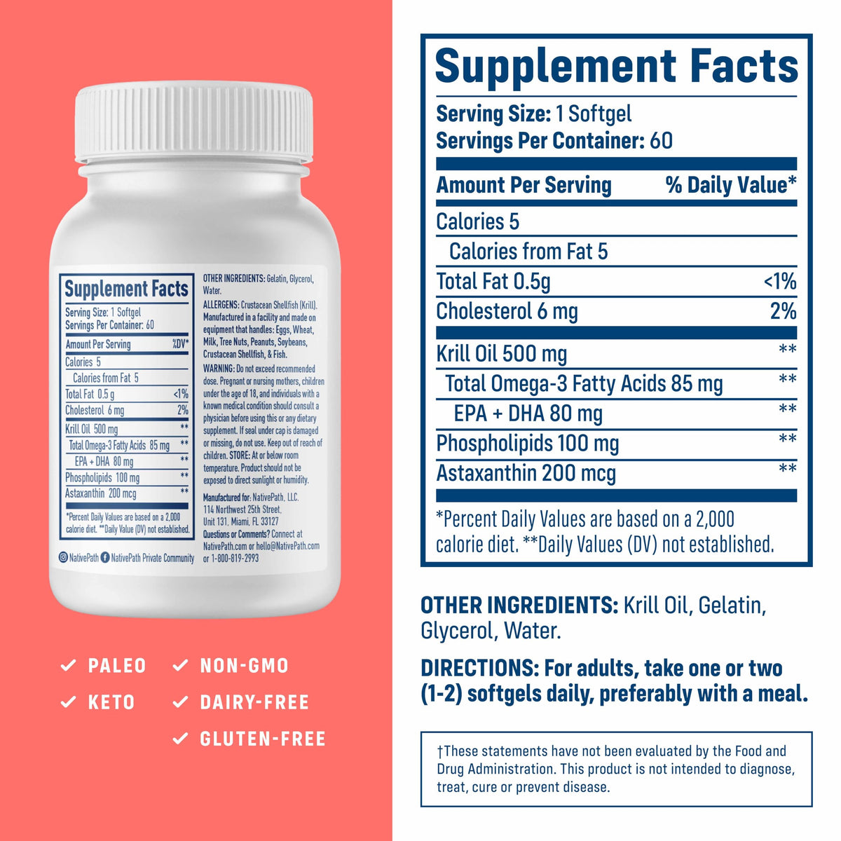 Antarctic Krill Oil 500mg Omega-3 60 Softgels V4358