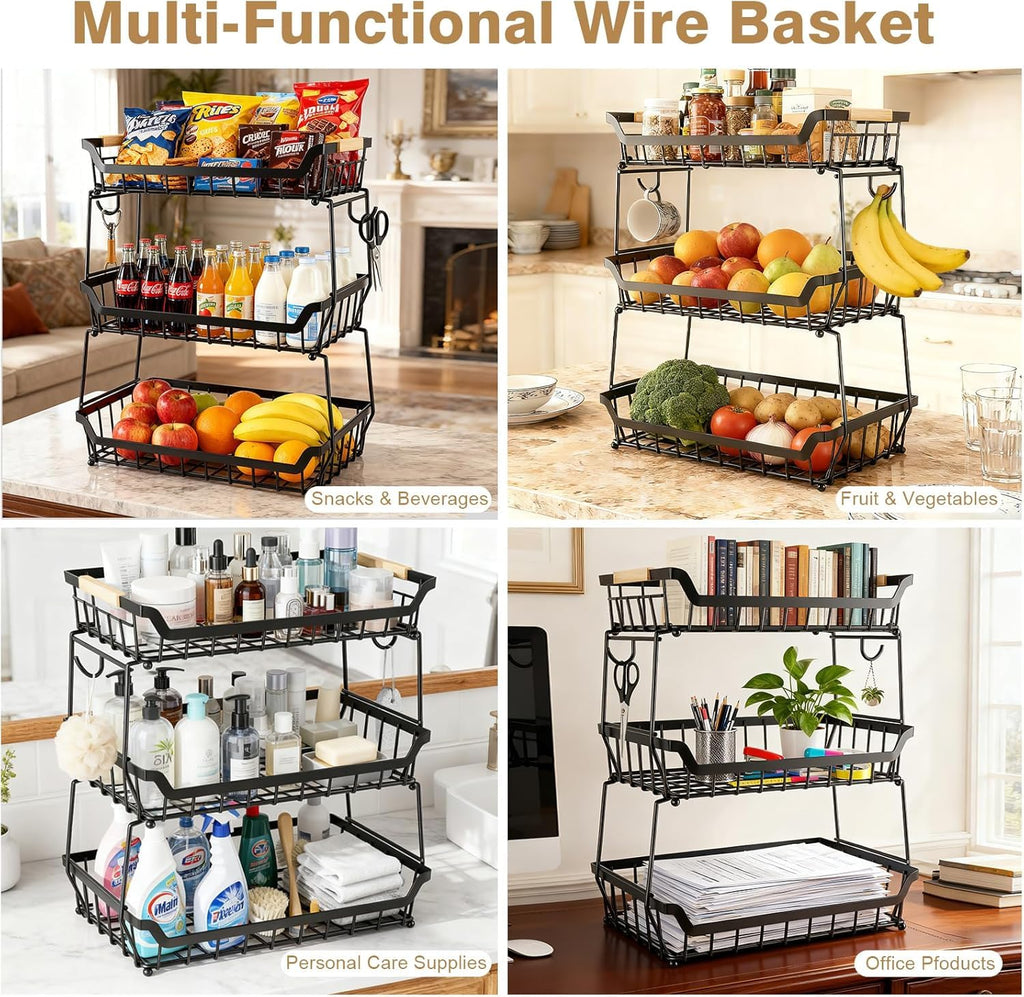 3 Tier Fruit Basket with 2 Banana Hangers Y554