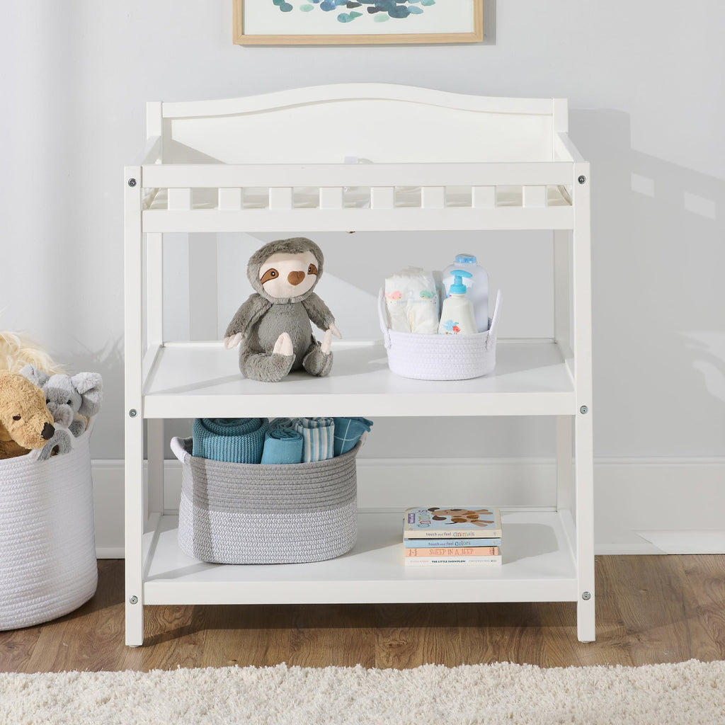 White Baby Changing Table with Pad & Storage Shelves R739486