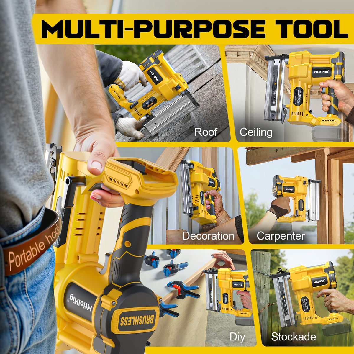Cordless 2" Brad Nailer, 18 Gauge 2-in-1 Nail Gun/Staple Gun R339