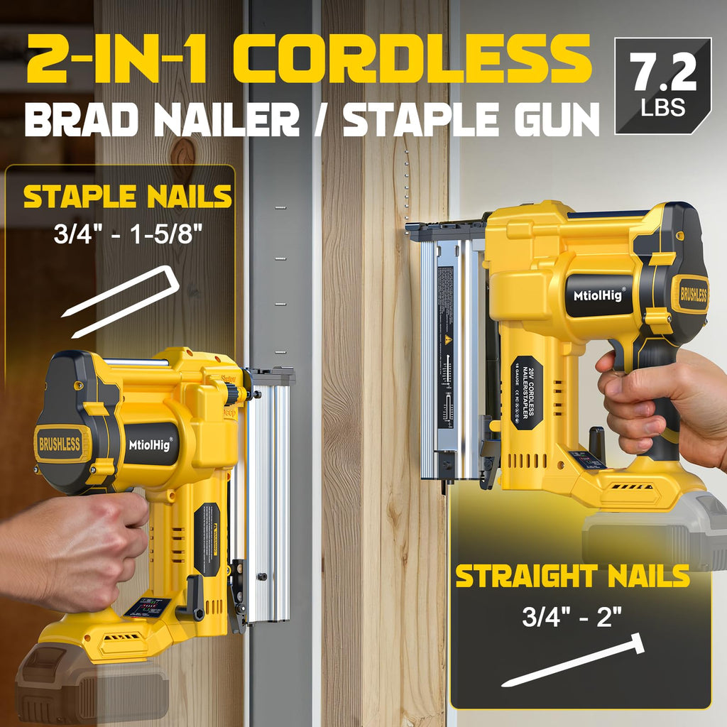 Cordless 2" Brad Nailer, 18 Gauge 2-in-1 Nail Gun/Staple Gun R339
