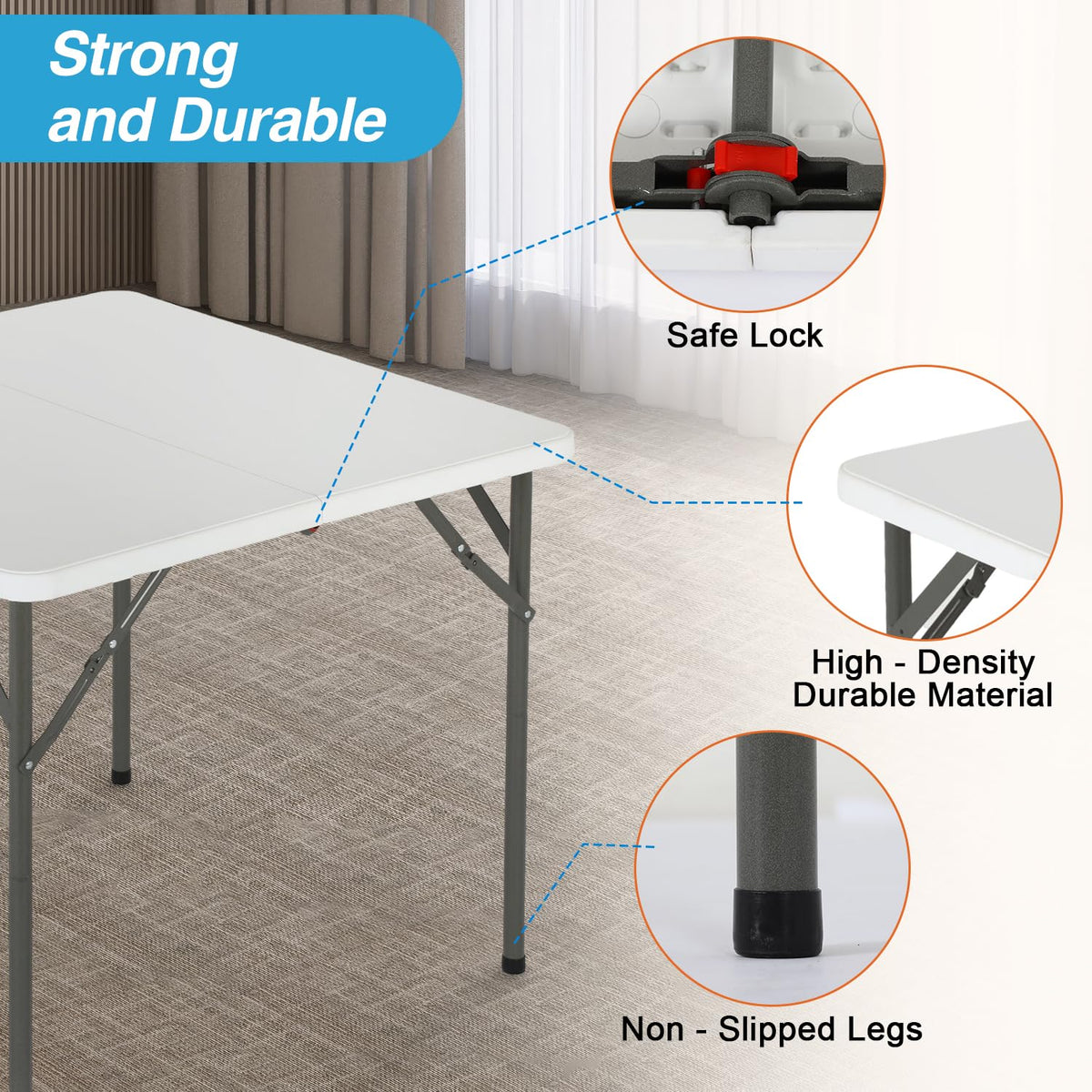 34" White Portable Plastic Folding Table W618