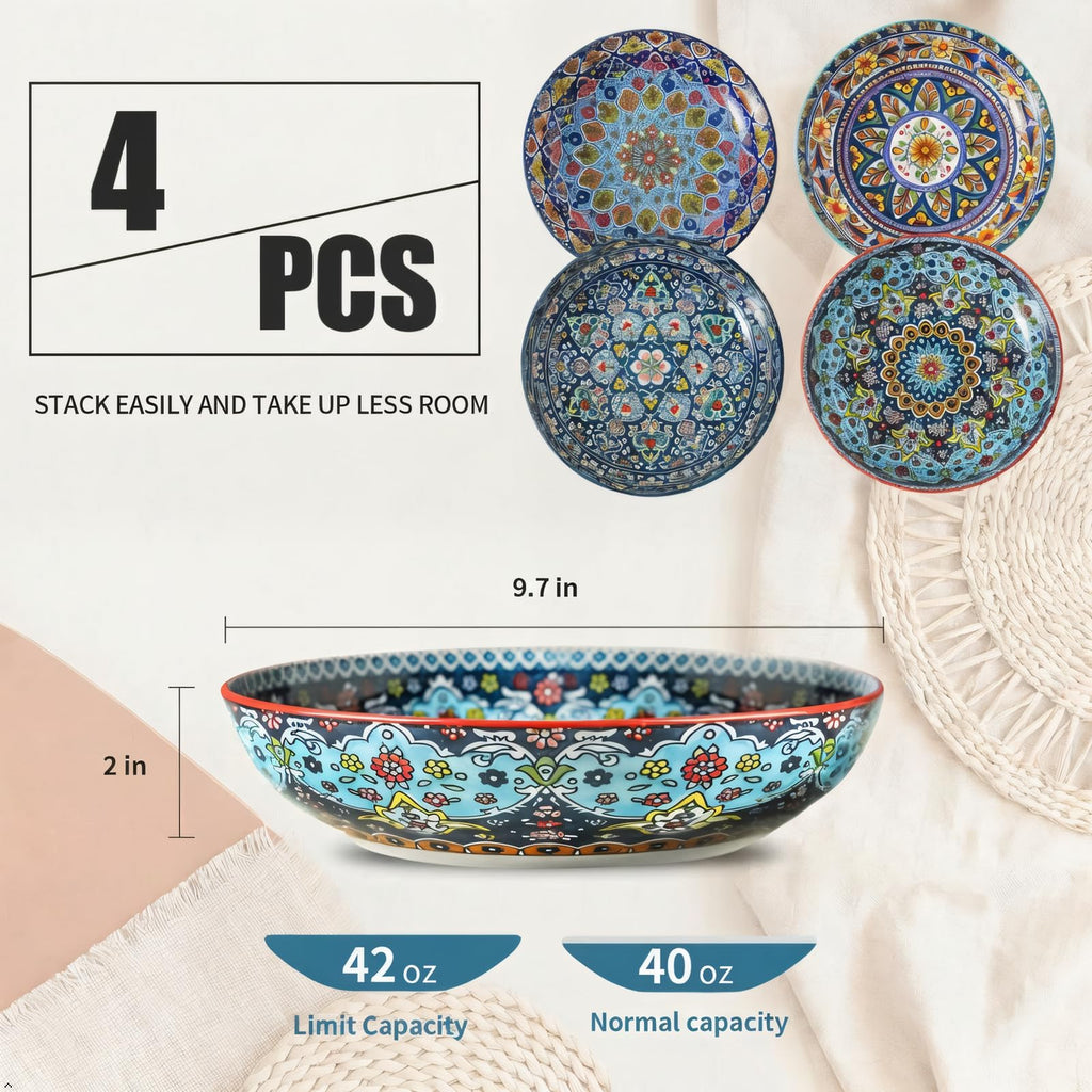 Pasta Bowls Set of 4, 42 oz Ceramic Serving Bowls Q125