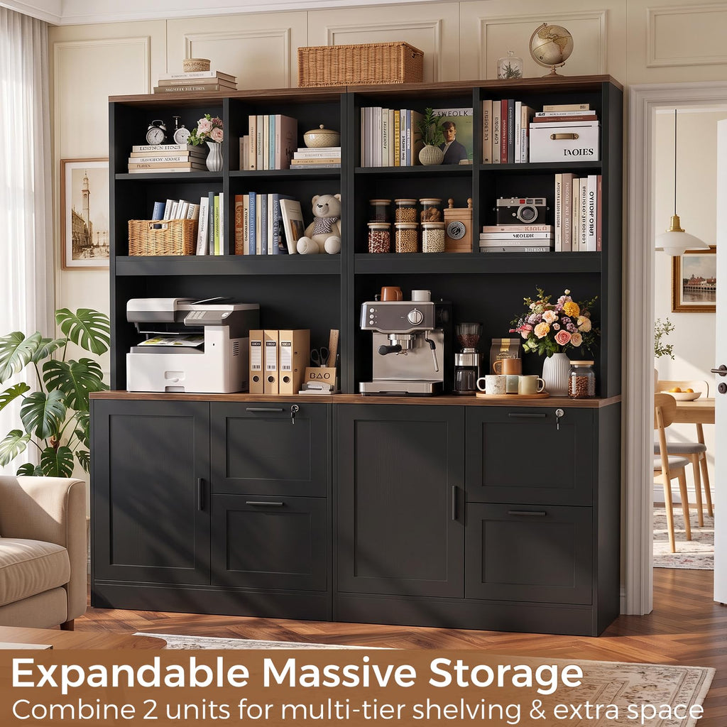 Black Vertical File Cabinet Bookcase with Printer Stand N516504