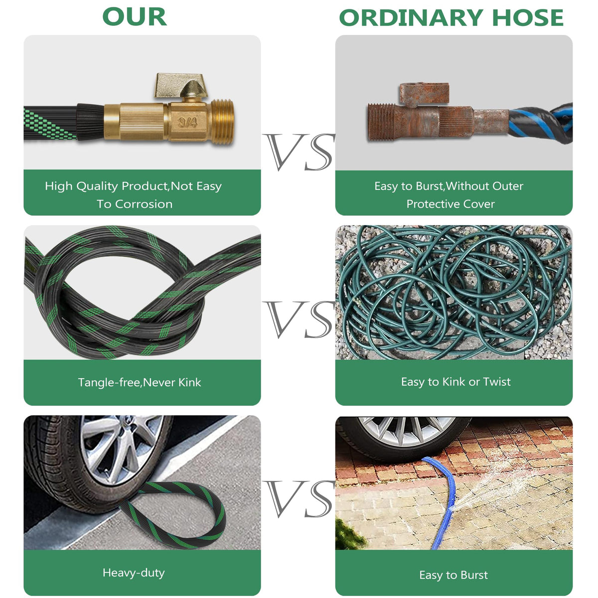 100FT Lightweight Garden Hose with 10-Pattern Nozzle U686