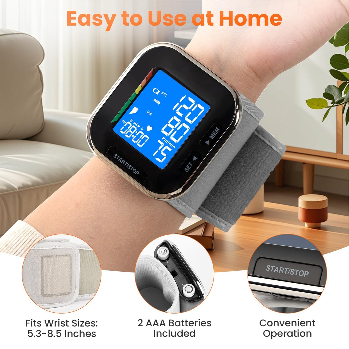 Wrist Blood Pressure Monitor with Backlit LCD H700