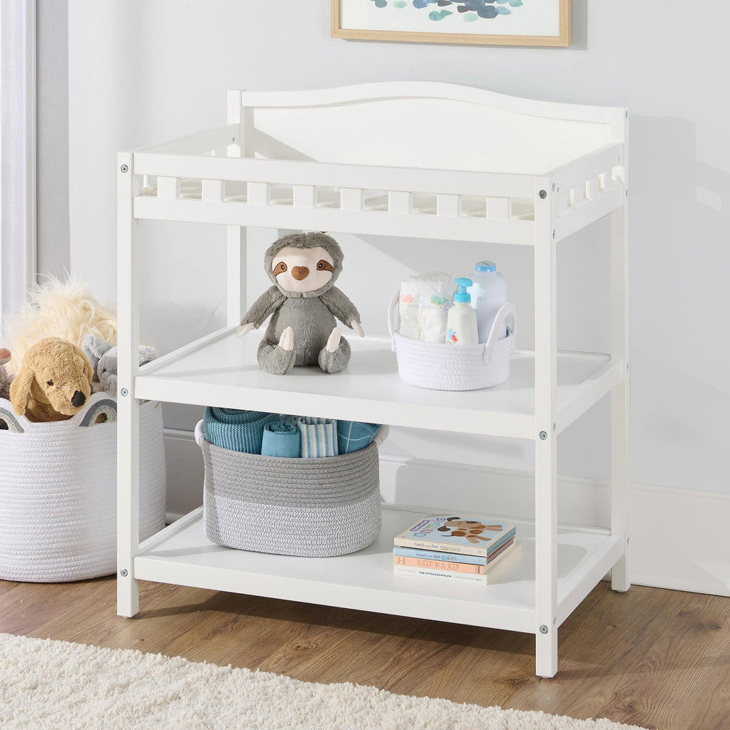 White Baby Changing Table with Pad & Storage Shelves R739486