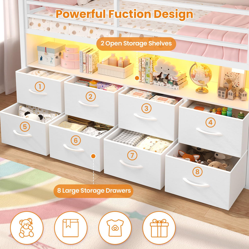 Twin Size Low Loft Bed with 8 Storage Drawers Z370