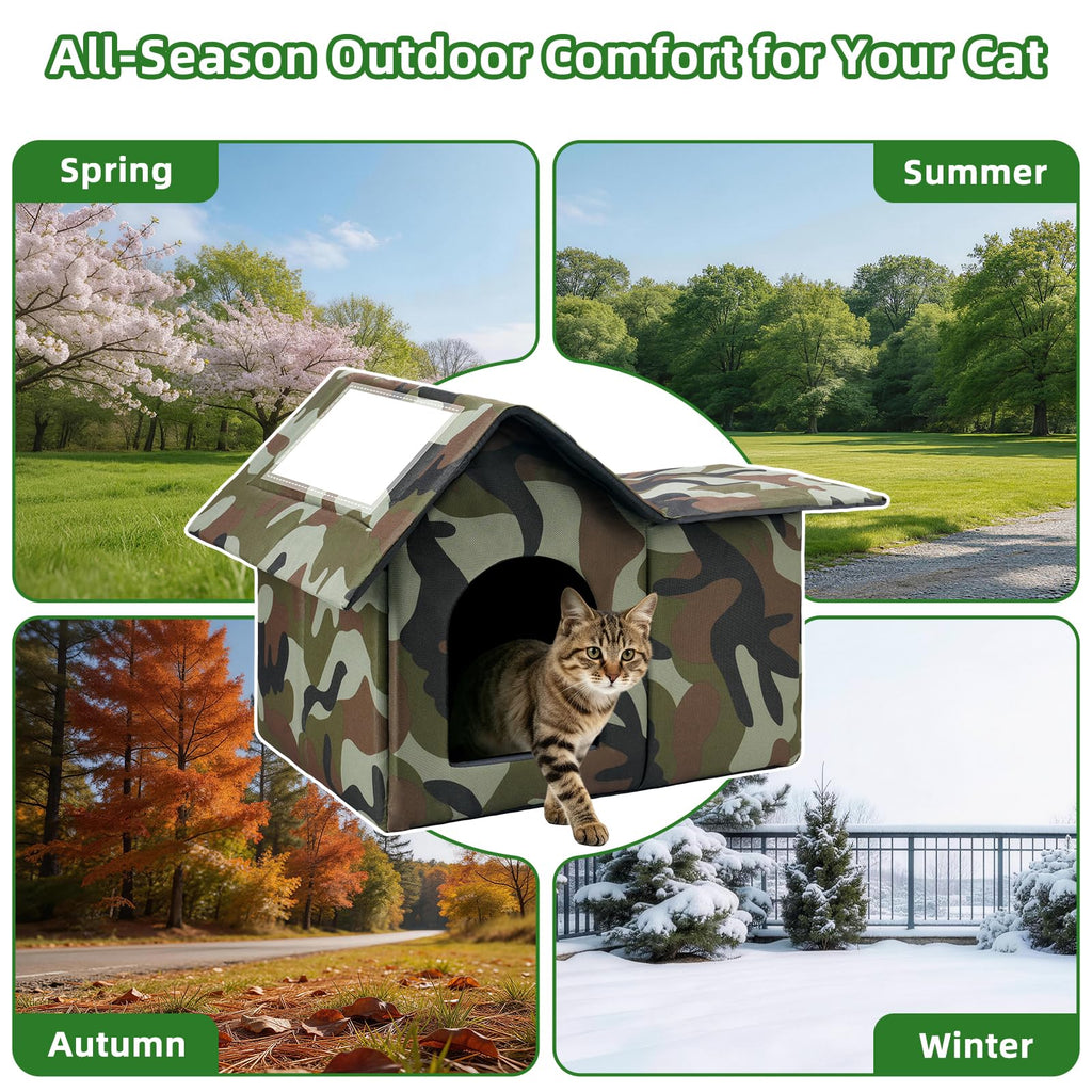 Large Weatherproof Outdoor Cat House with Door and Soft Mat F234185