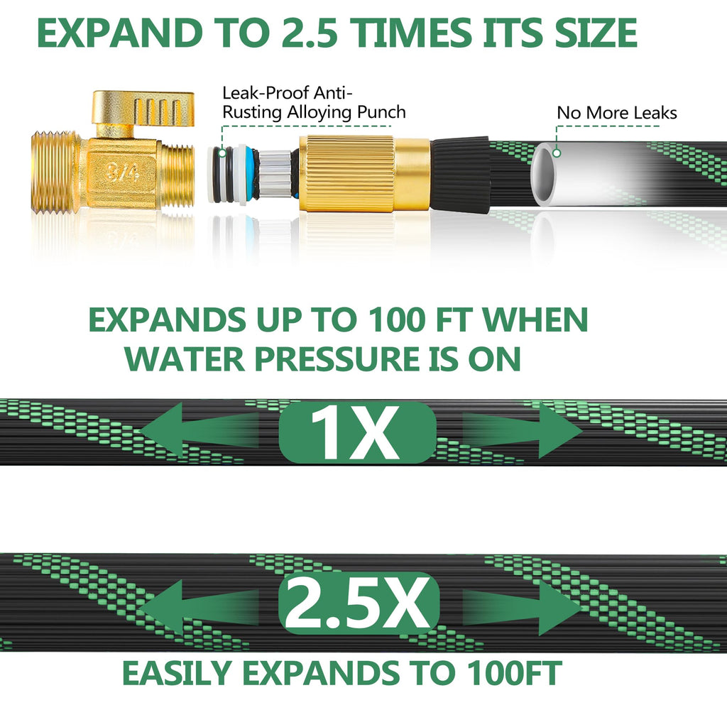 100FT Lightweight Garden Hose with 10-Pattern Nozzle U686