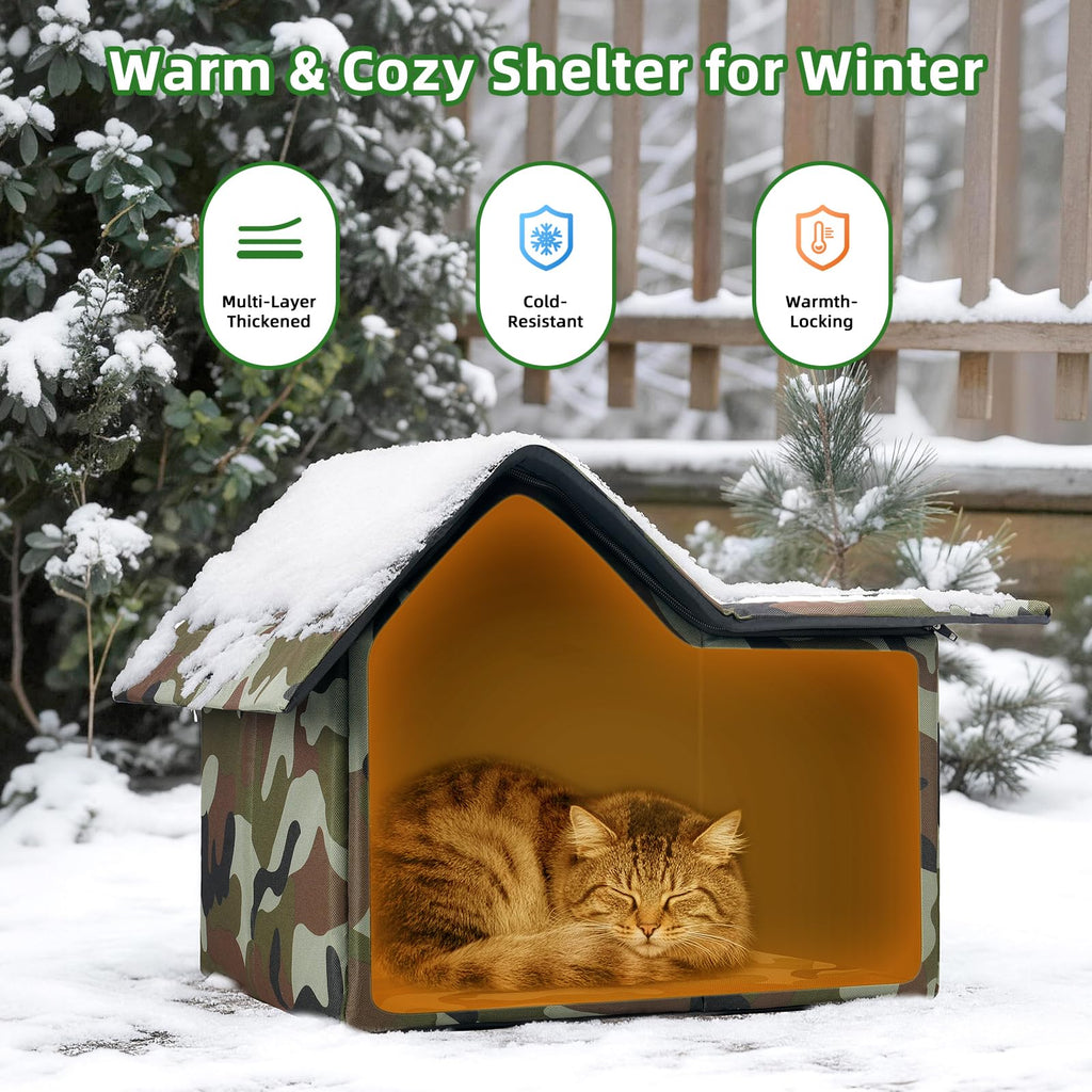Large Weatherproof Outdoor Cat House with Door and Soft Mat F234185