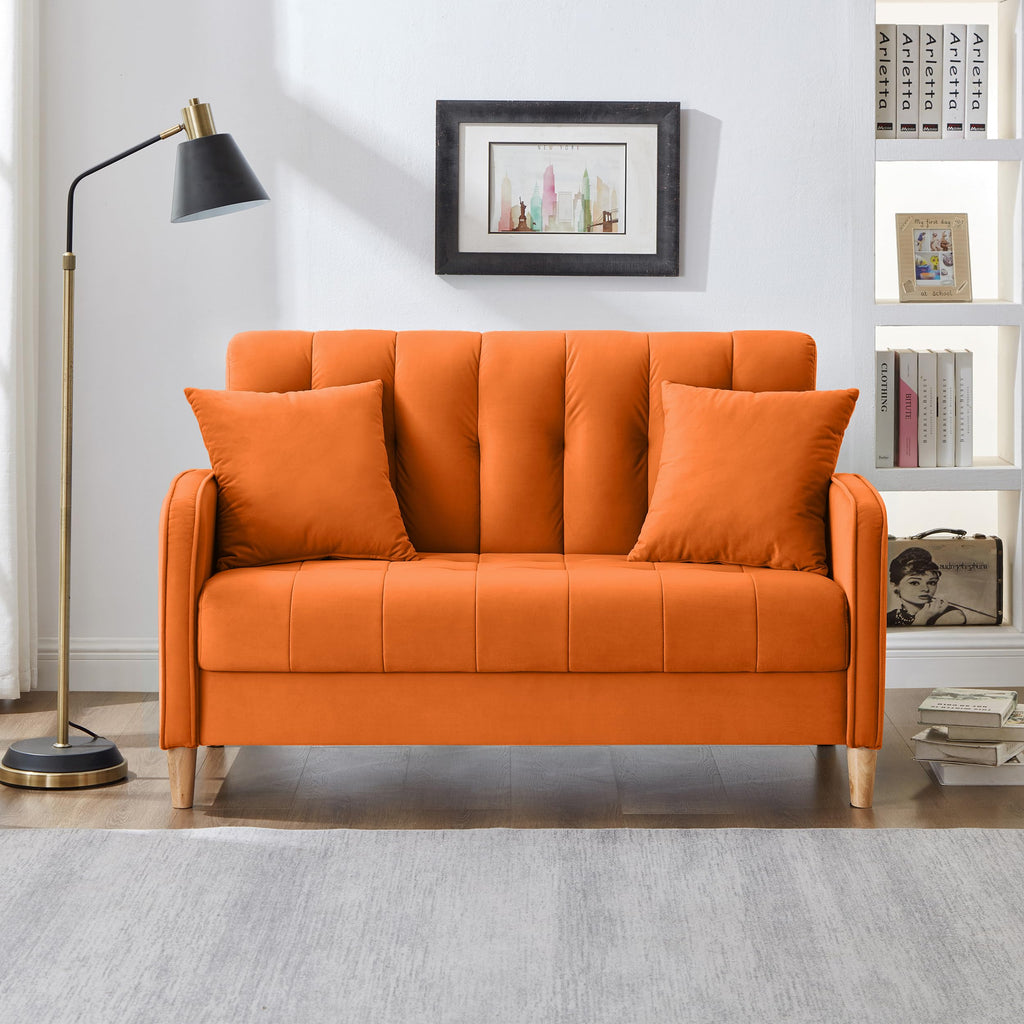 Orange Velvet Tufted Loveseat Sofa N248280
