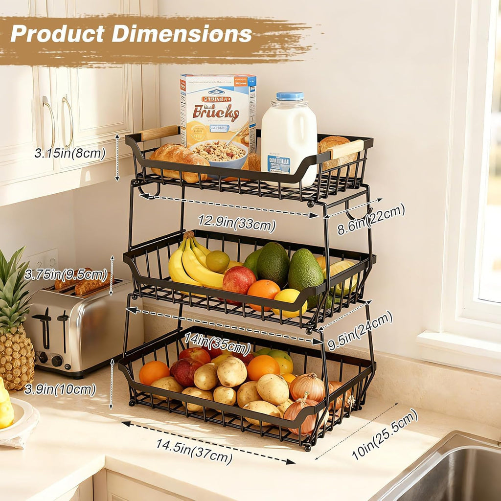 3 Tier Fruit Basket with 2 Banana Hangers Y554