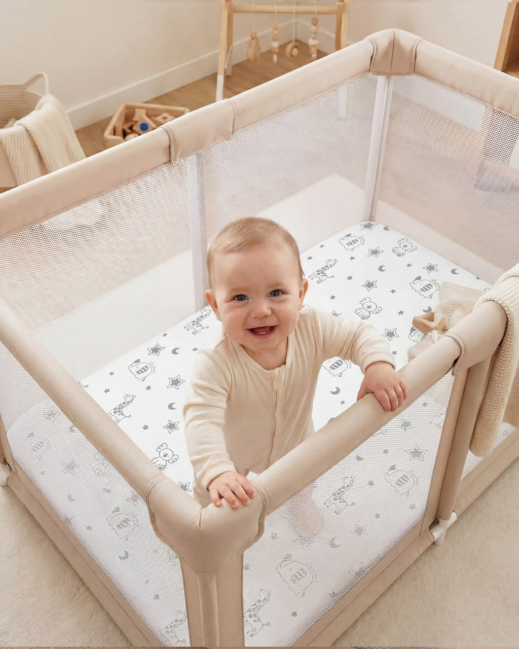 Baby Pack and Play Sheets Fitted 38x26 White Dark Gray S67145