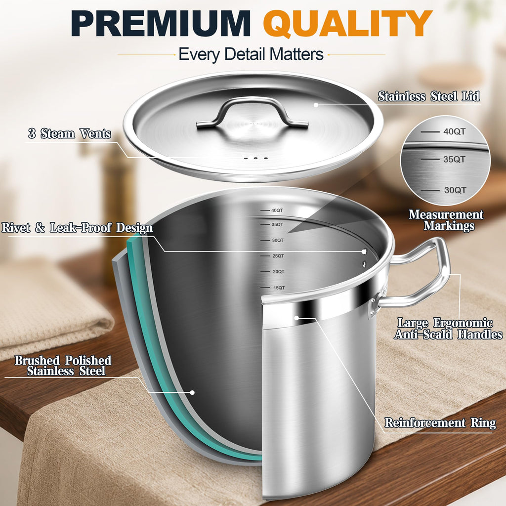 40 Quart Stainless Steel Stock Pot with Lid C674