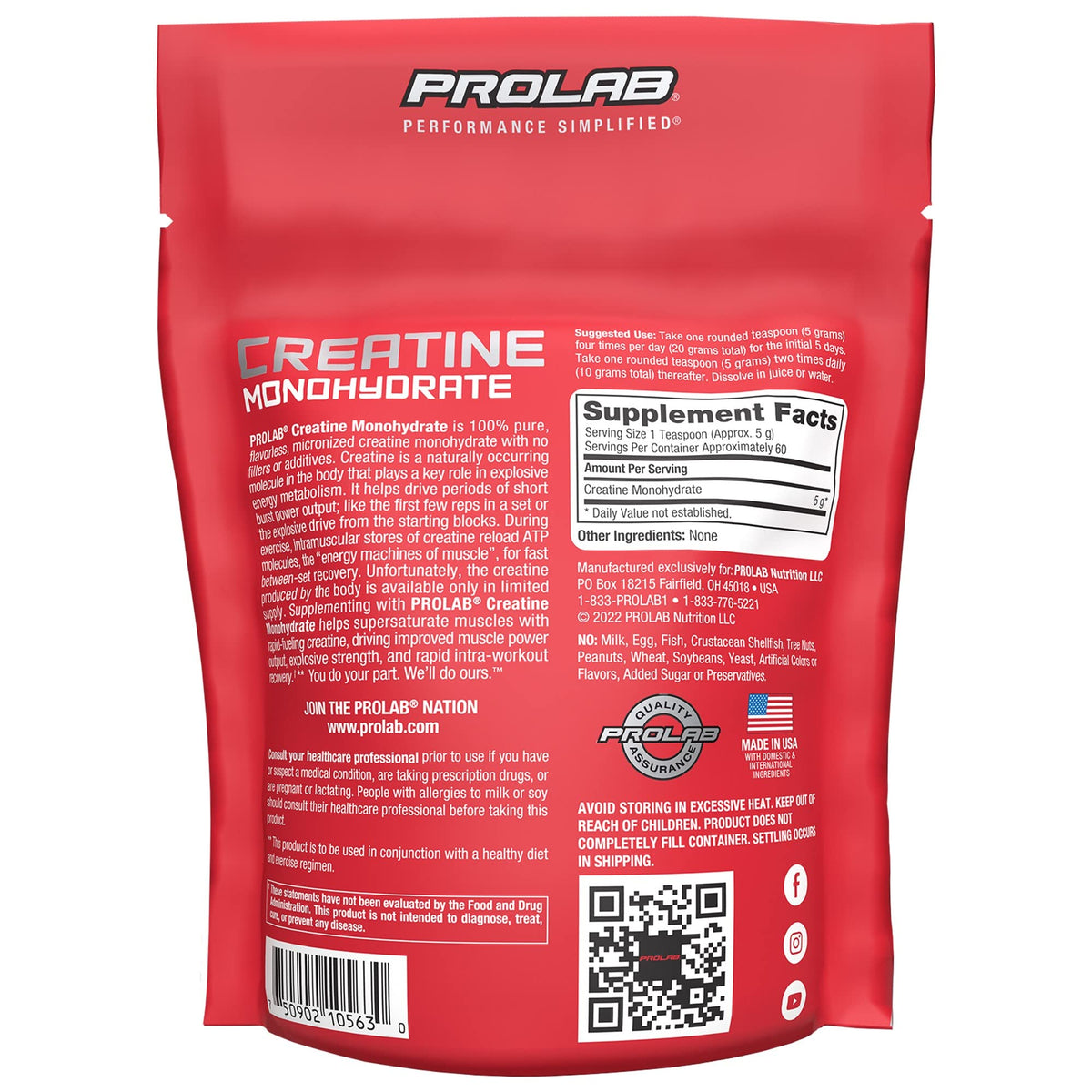 Creatine Monohydrate Powder 5g 300g 60 Servings T411