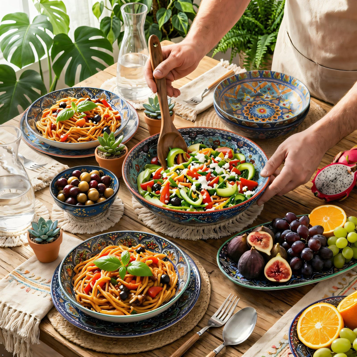 Pasta Bowls Set of 4, 42 oz Ceramic Serving Bowls Q125