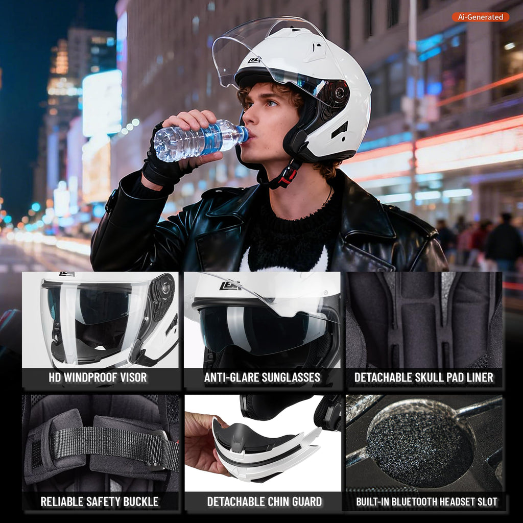 White Medium Full Face Motorcycle Helmets X4465