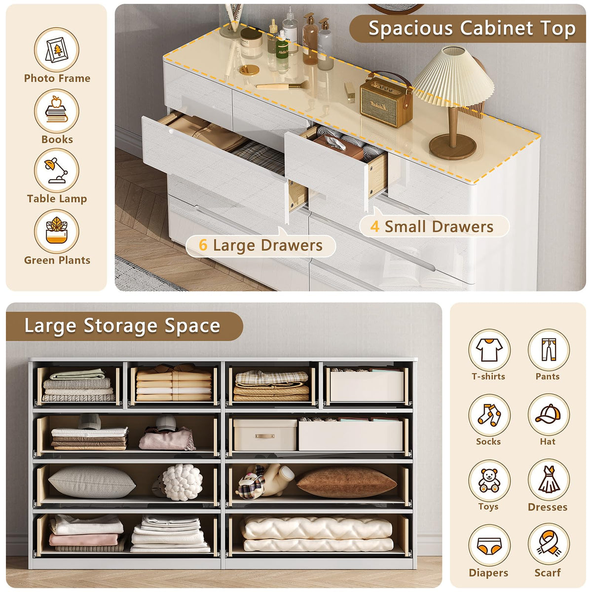 White 10 Drawer Dresser W5237