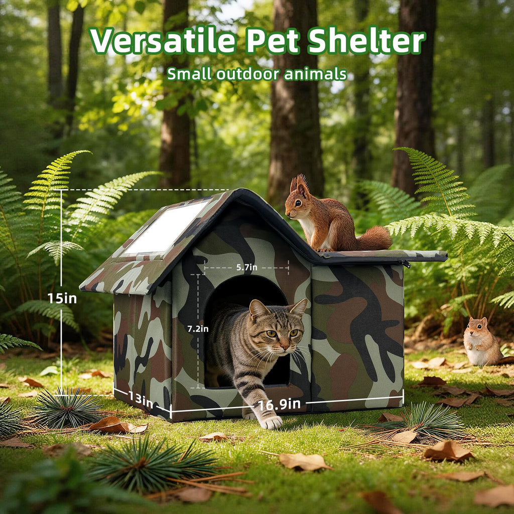 Large Weatherproof Outdoor Cat House with Door and Soft Mat F234185