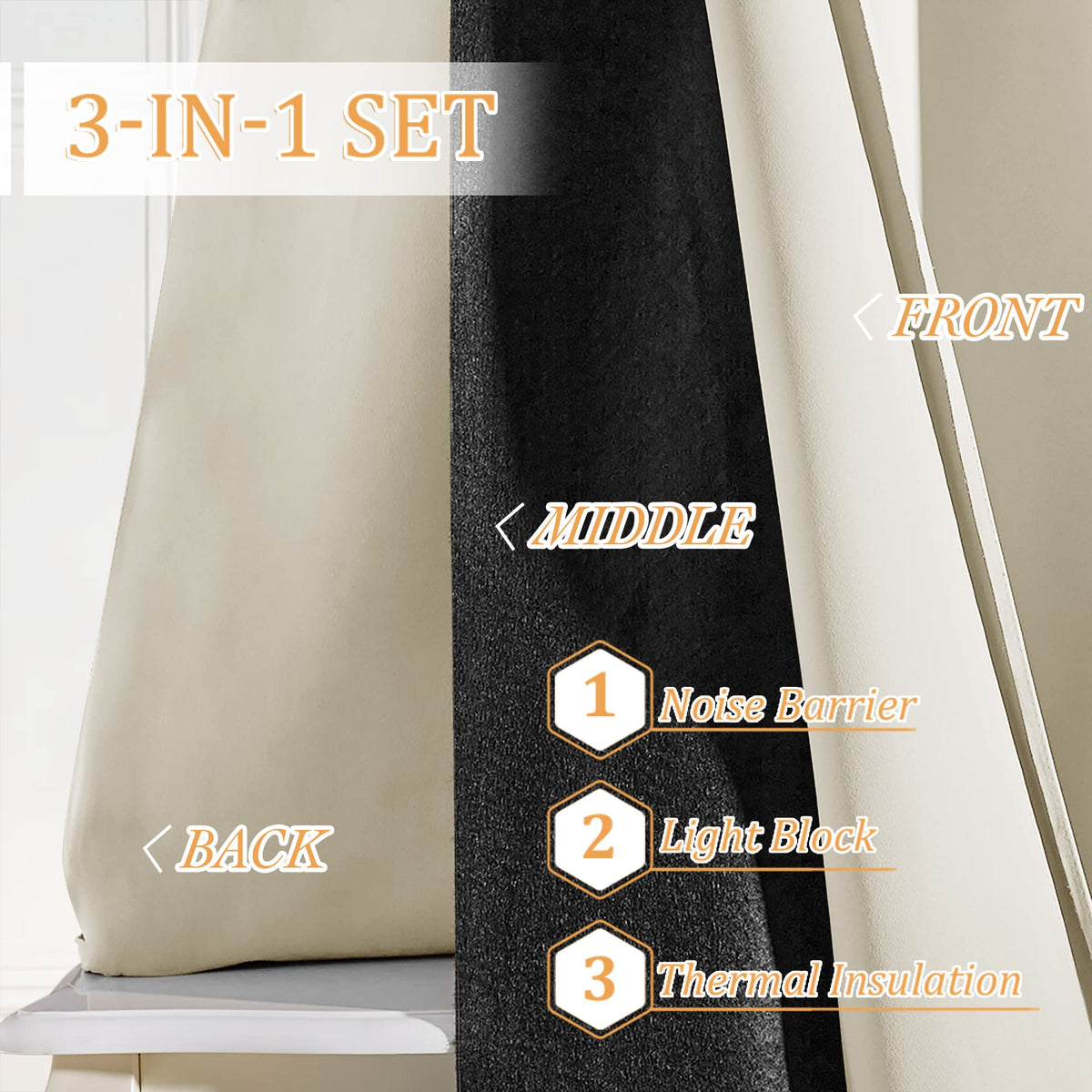 3-in-1 Blackout Room Divider Curtains F61143