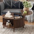 Lift Top Coffee Table with Storage, Fluted Round Center Table with Sliding Cabinet Door, Walnut S44395