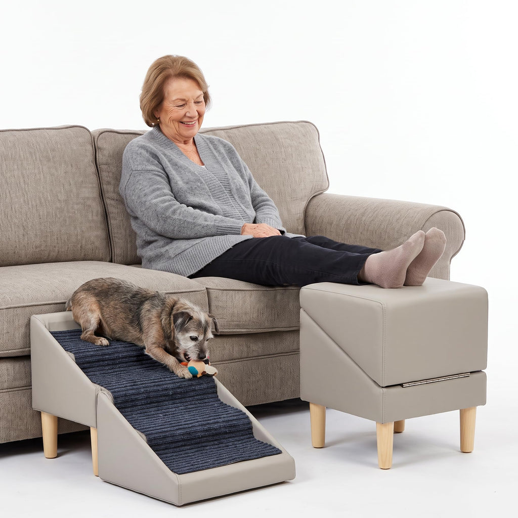Foldable Dog Cat Stair Ramp Solid Wood Ottoman 18in H Z97673