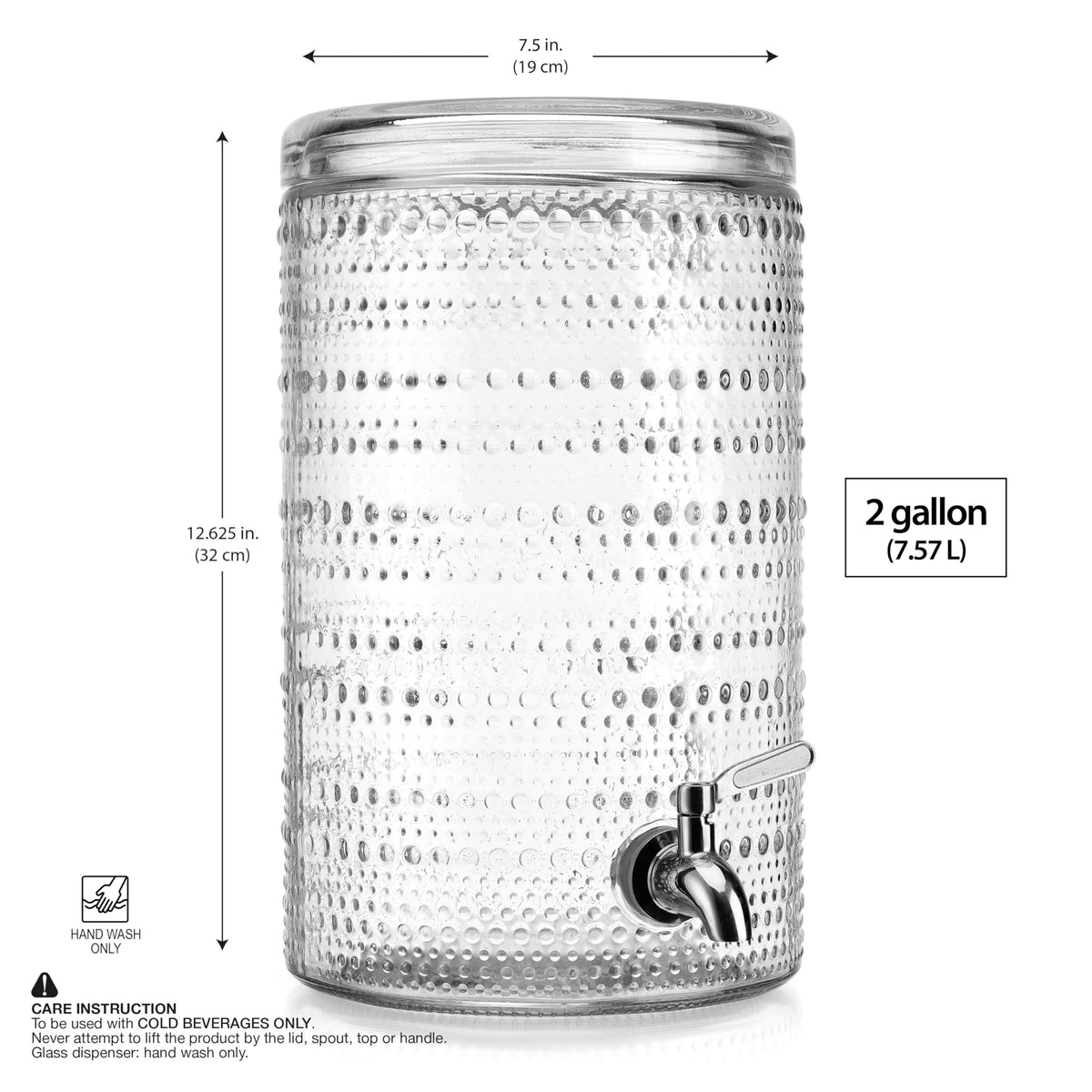 2 Gallon Clear Glass Beverage Dispenser with Stainless Steel Spigot C510