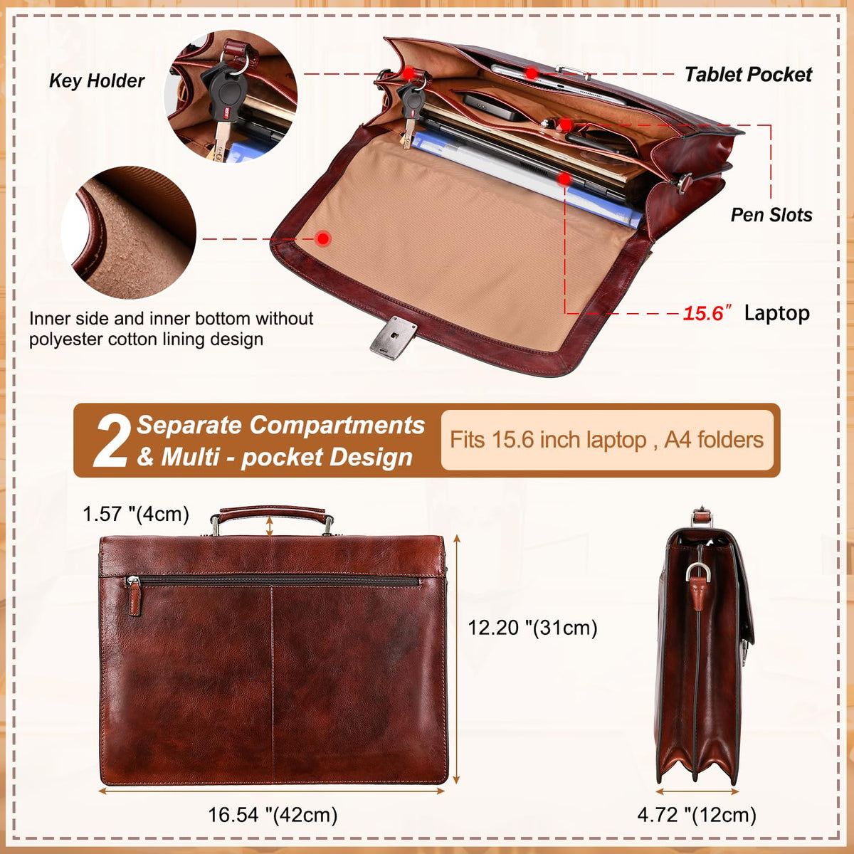 Full Grain Leather Briefcase V6972