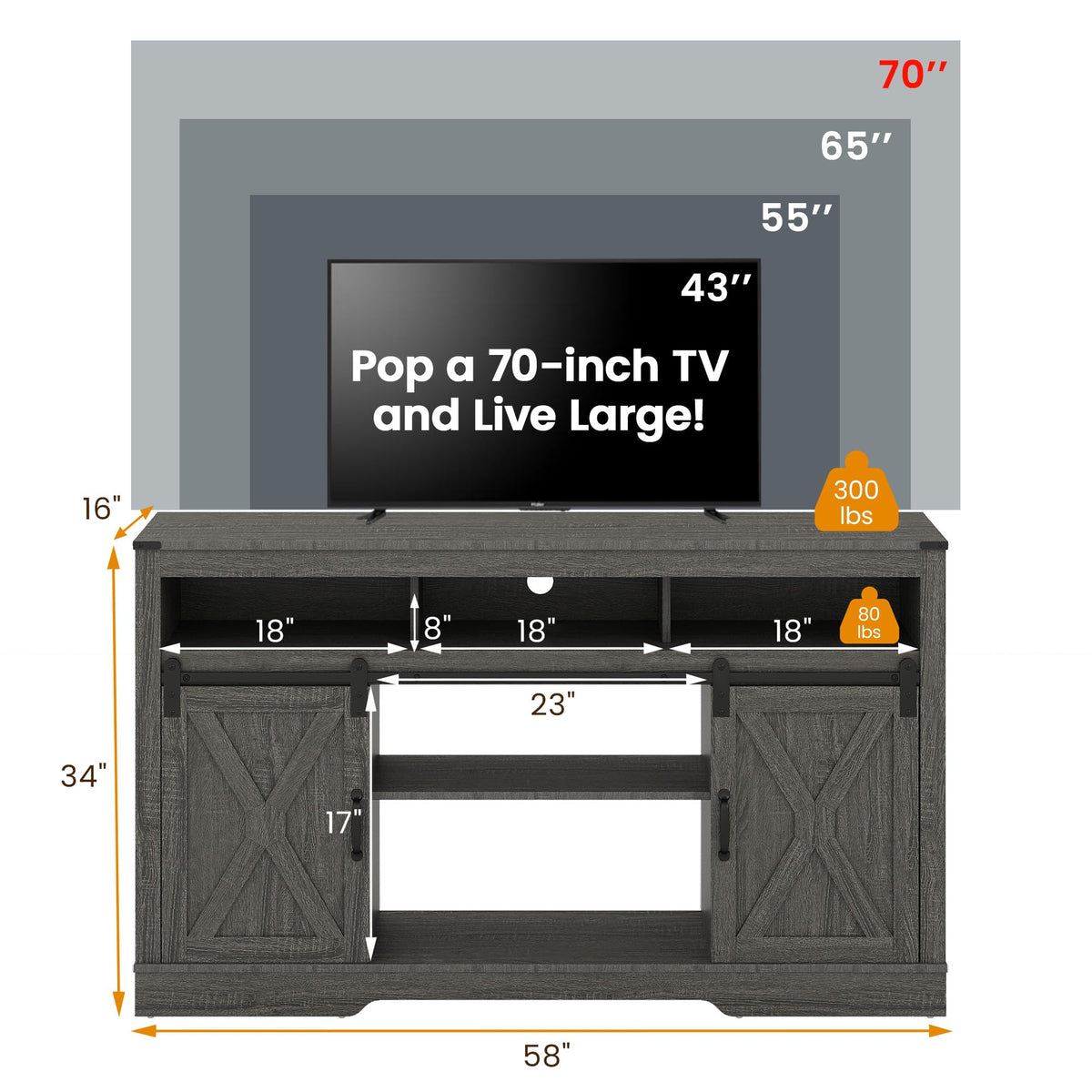 Farmhouse TV Stand for 65+ Inch TV M92174