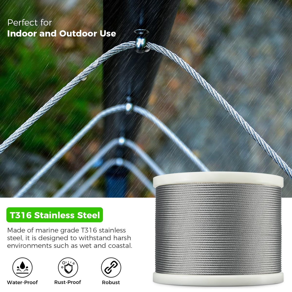 1/8” T316 Stainless Steel Cable 7x7 Wire Rope V649090
