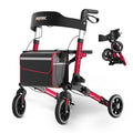 Red Foldable Lightweight Aluminum Rollator Walker with Seat and Brakes J210