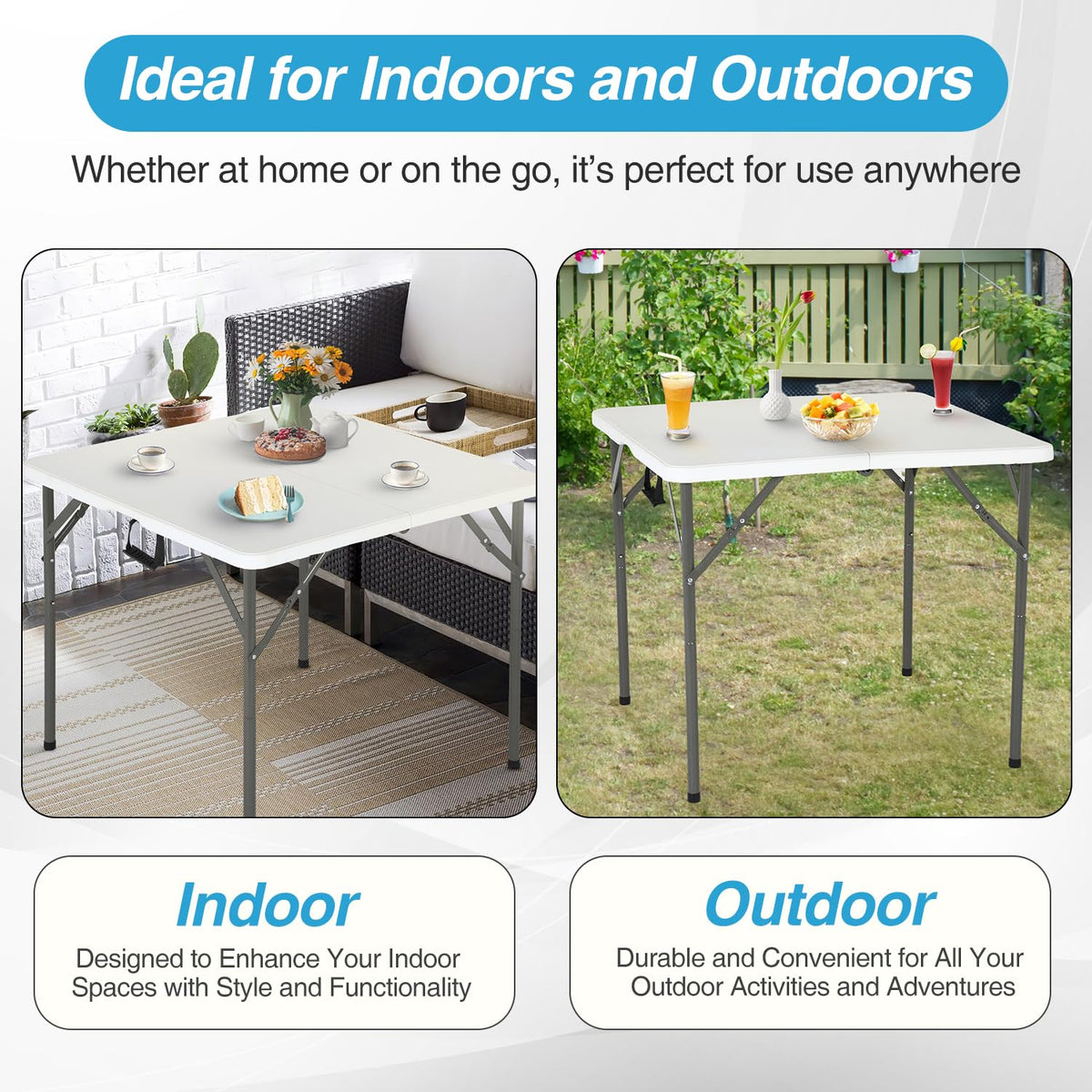 34" White Portable Plastic Folding Table W618