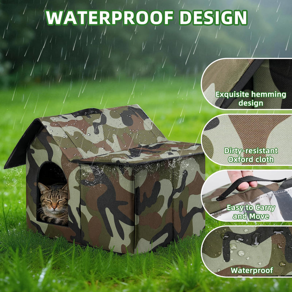 Large Weatherproof Outdoor Cat House with Door and Soft Mat F234185