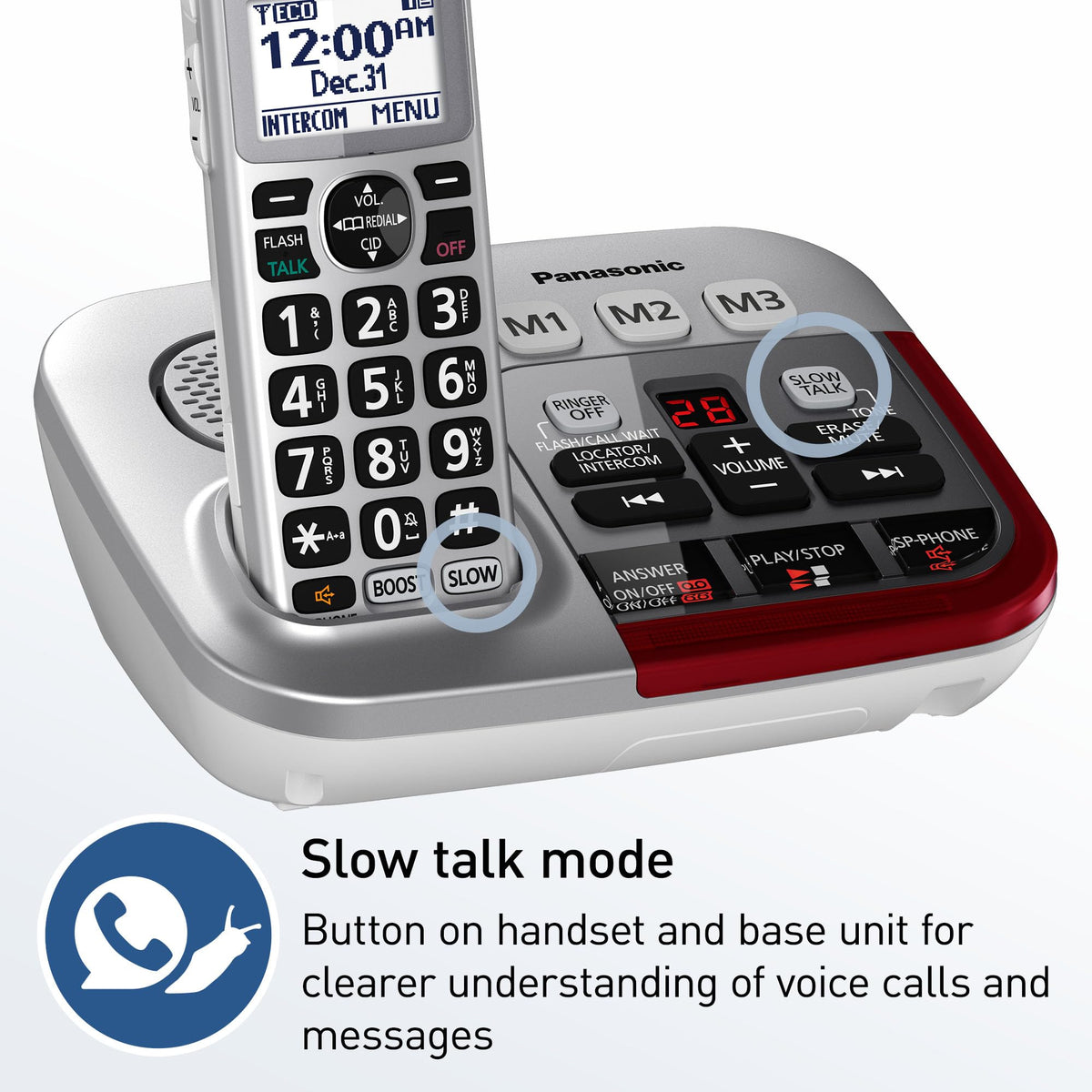 Amplified Cordless Phone with Slow Talk and Hearing Aid Compatibility H938