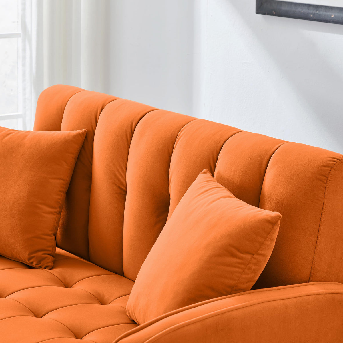 Orange Velvet Tufted Loveseat Sofa N248280