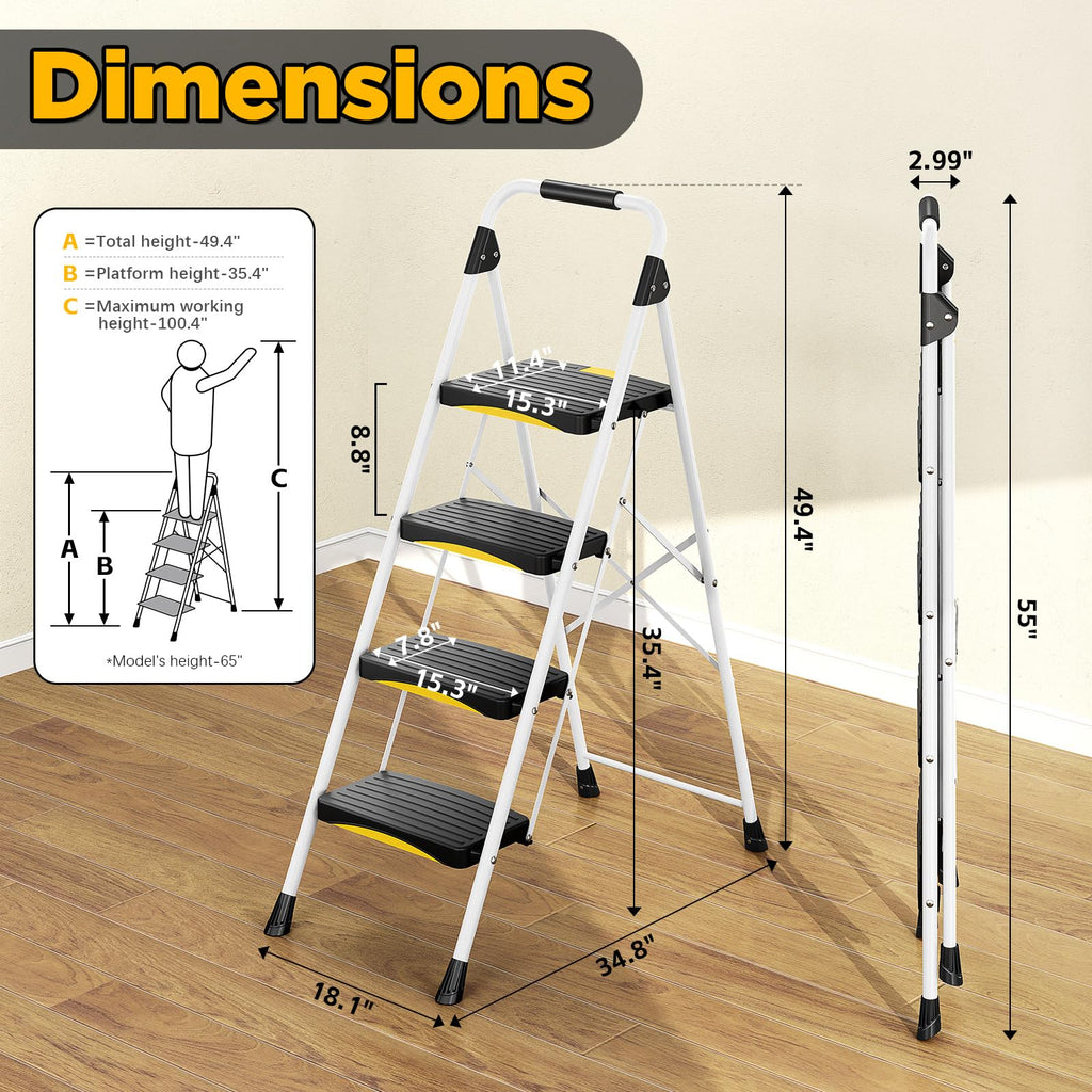 4 Step White Folding Step Stool V934063